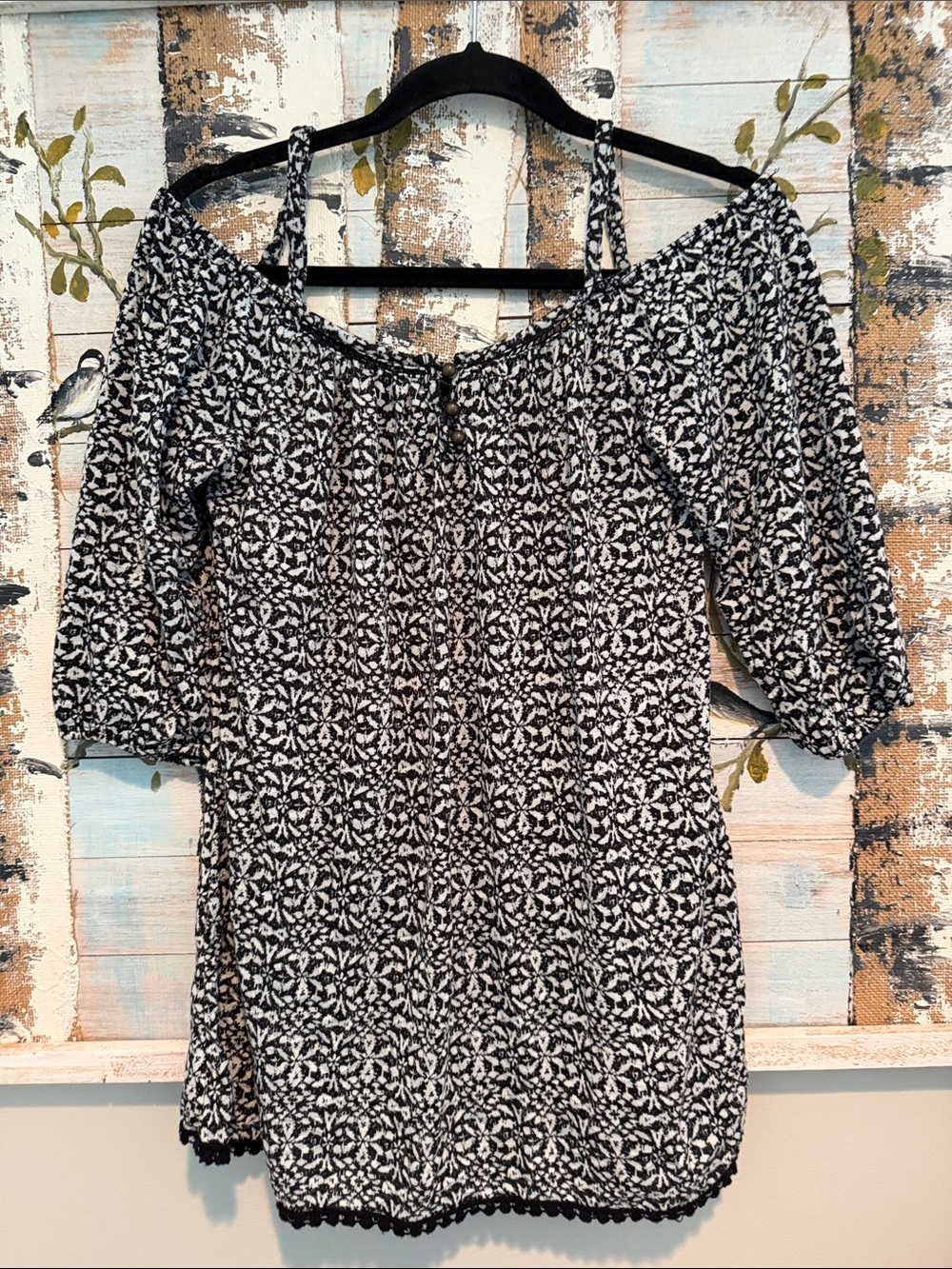 French Laundry Black and White Off-Shoulder Knit Top